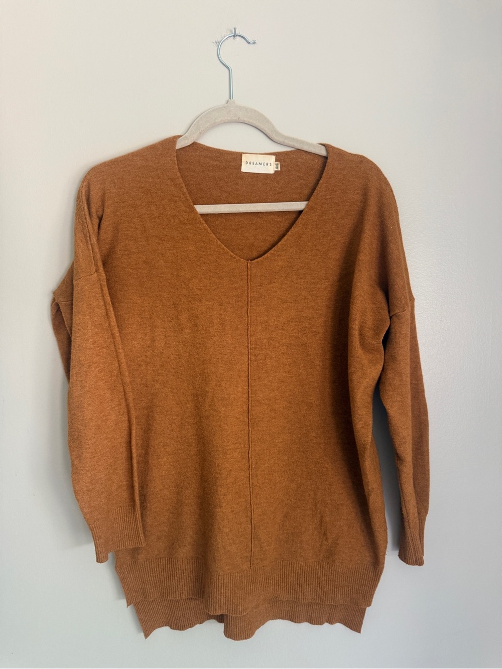 NWOT Dreamers V-Neck Long Sleeve Sweater in Rust Brown, size small/medium